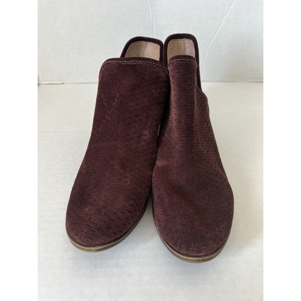 Lucky Brand Ankle Booties Womens 7 Baley Maroon Suede Leather Perforated Boots - Picture 3 of 8